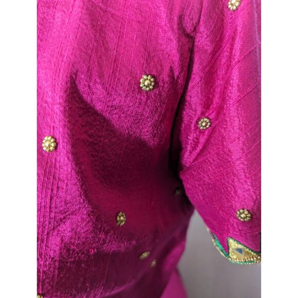 Indian Dress Magenta Full Pullover Silk Dupuoni Beaded Mirrors See Description - Picture 9 of 16